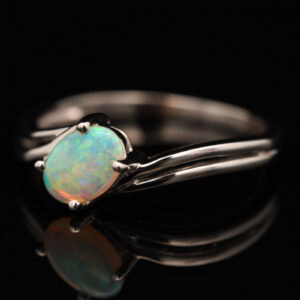 White Gold Blue Green Crystal Opal Ring
