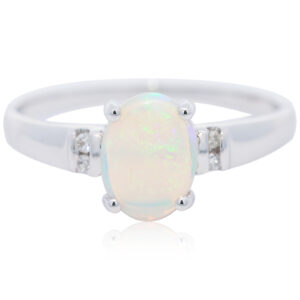 White Gold Blue Green Crystal Opal and Diamond Ring