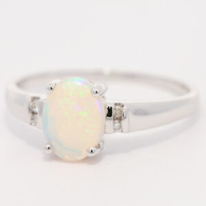 White Gold Blue Green Crystal Opal and Diamond Ring