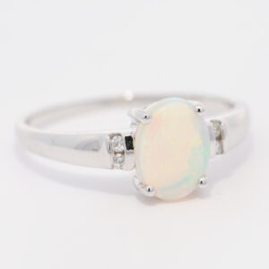 White Gold Blue Green Crystal Opal and Diamond Ring