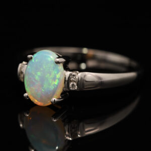 White Gold Blue Green Crystal Opal and Diamond Ring