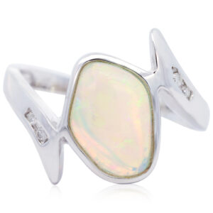 White Gold Blue Green Yellow Orange Crystal Opal and Diamond Ring