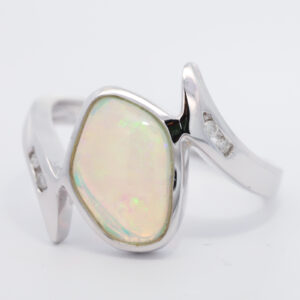 White Gold Blue Green Yellow Orange Crystal Opal and Diamond Ring