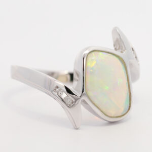 White Gold Blue Green Yellow Orange Crystal Opal and Diamond Ring