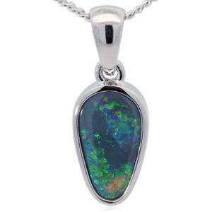 Sterling Silver Blue Green Orange Black Opal Pendant