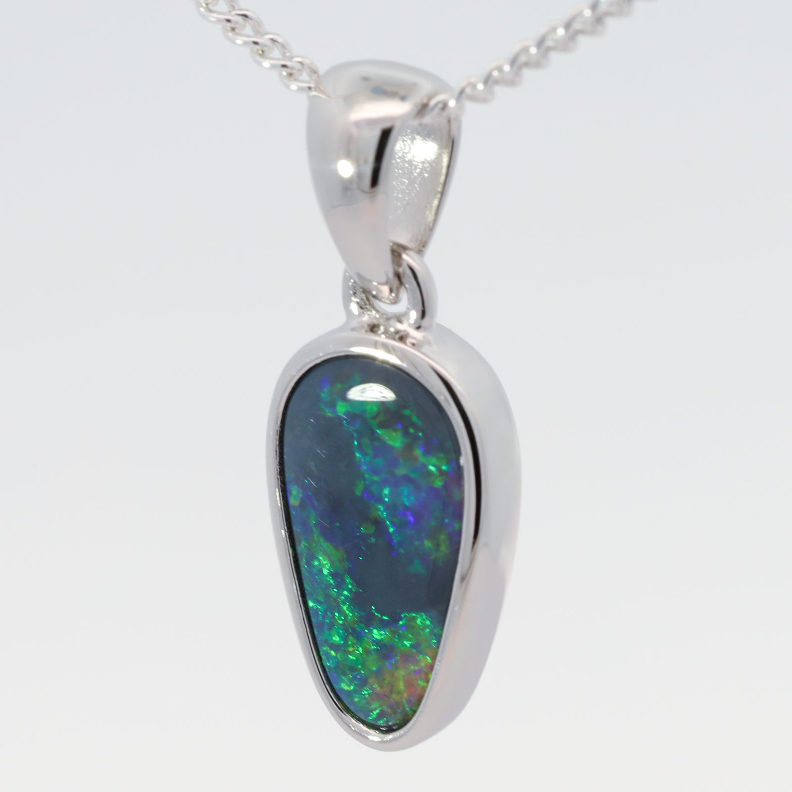 Sterling Silver Blue Green Orange Black Opal Pendant