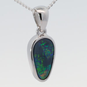 Sterling Silver Blue Green Orange Black Opal Pendant