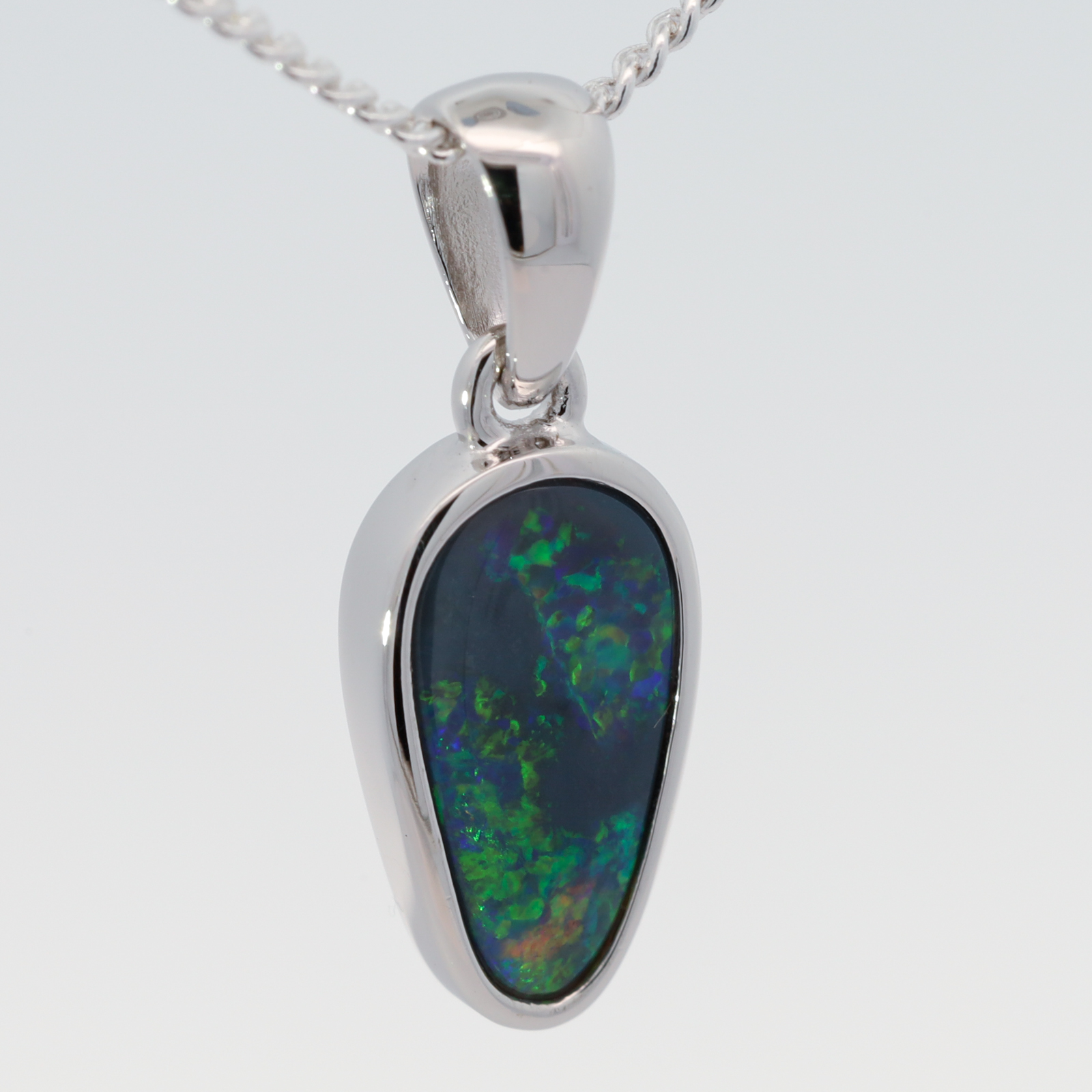 Sterling Silver Blue Green Orange Black Opal Pendant
