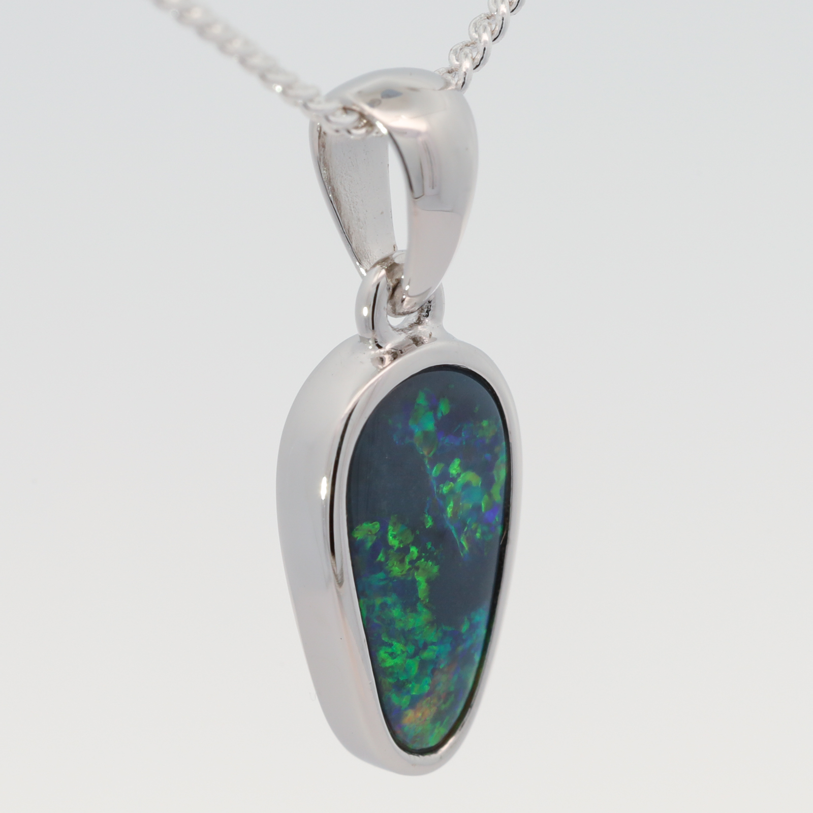 Sterling Silver Blue Green Orange Black Opal Pendant