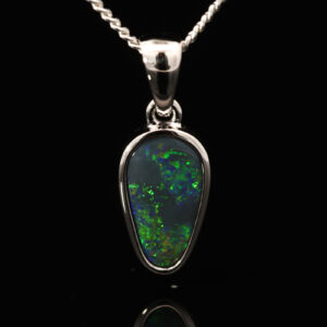 Sterling Silver Blue Green Orange Black Opal Pendant