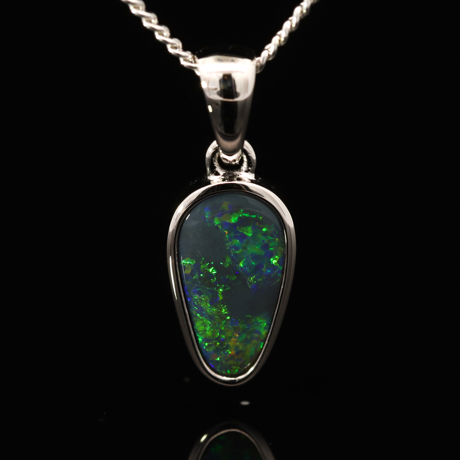 Sterling Silver Blue Green Orange Black Opal Pendant