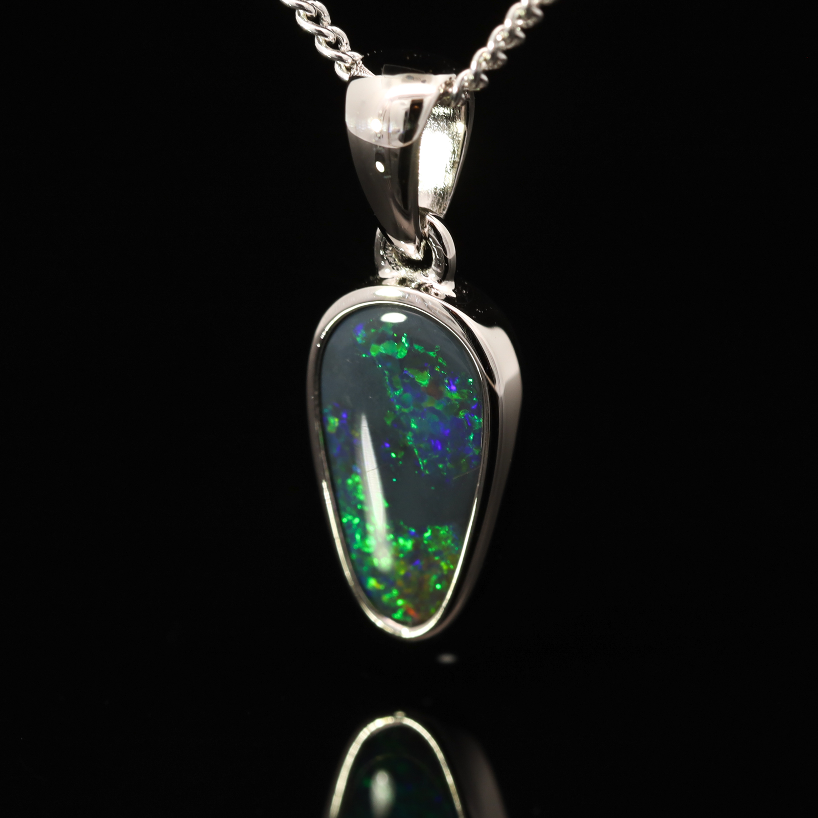 Sterling Silver Blue Green Orange Black Opal Pendant