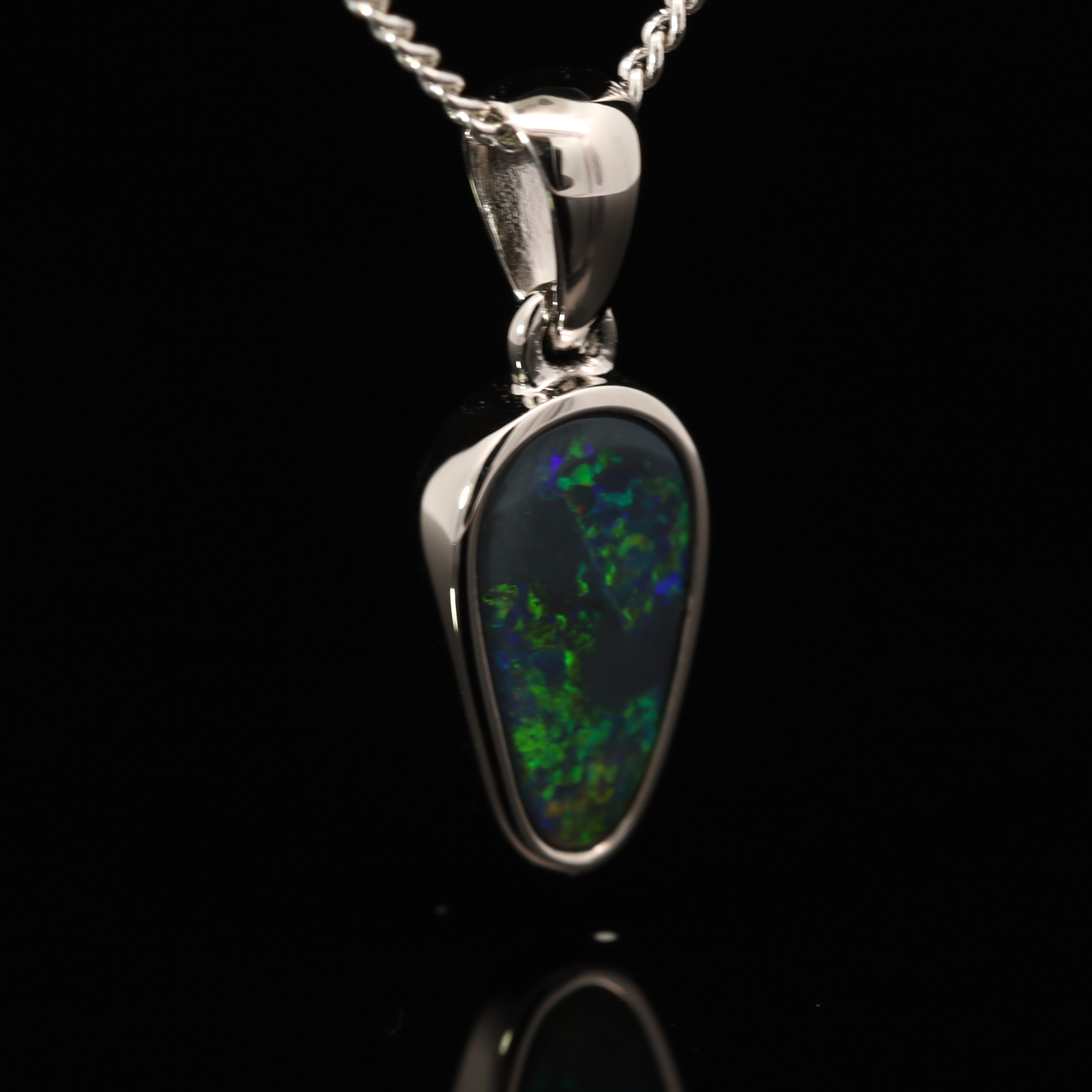 Sterling Silver Blue Green Orange Black Opal Pendant