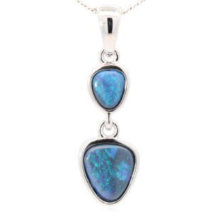 Sterling Silver Blue Green Black Opal Pendant
