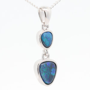 Sterling Silver Blue Green Black Opal Pendant