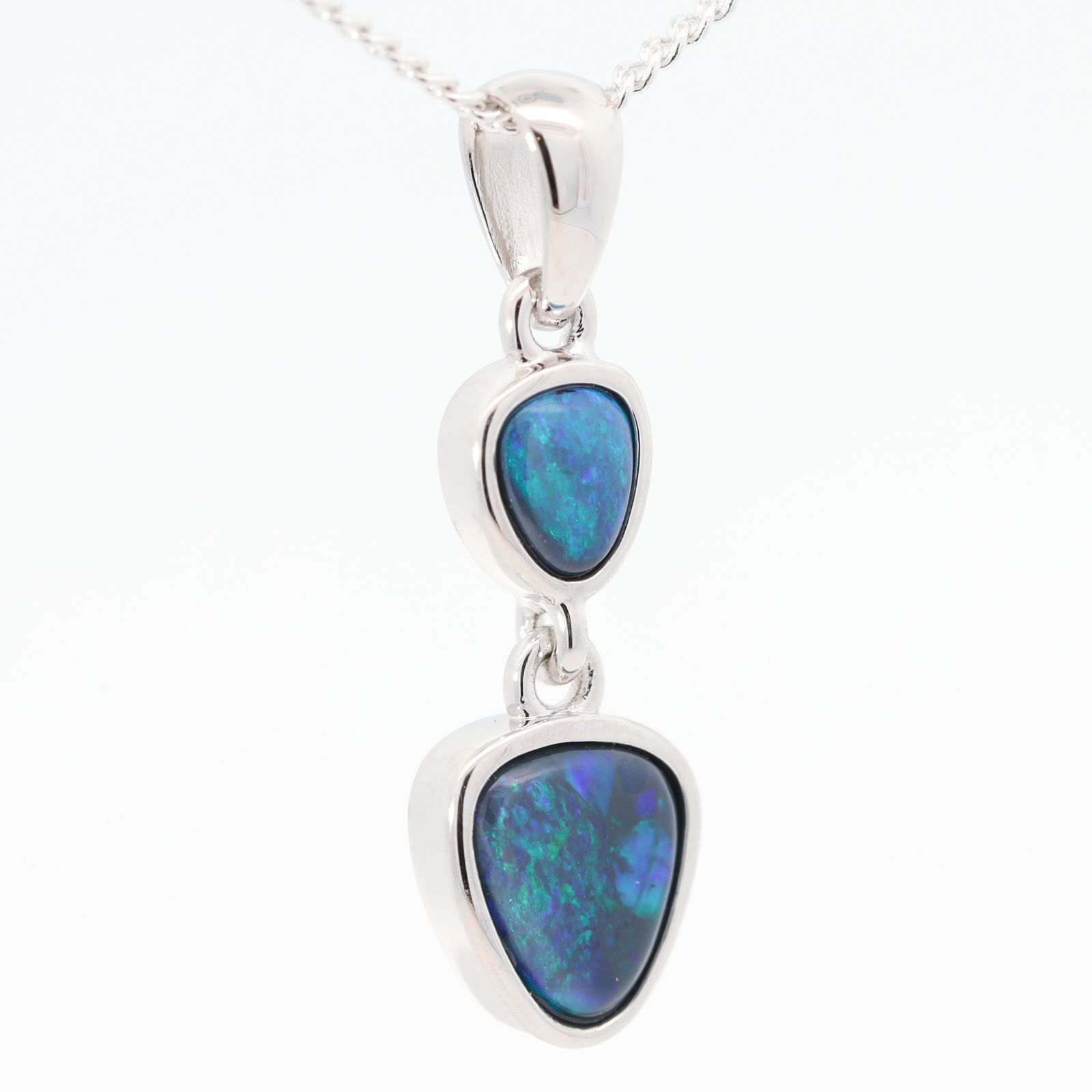 Sterling Silver Blue Green Black Opal Pendant
