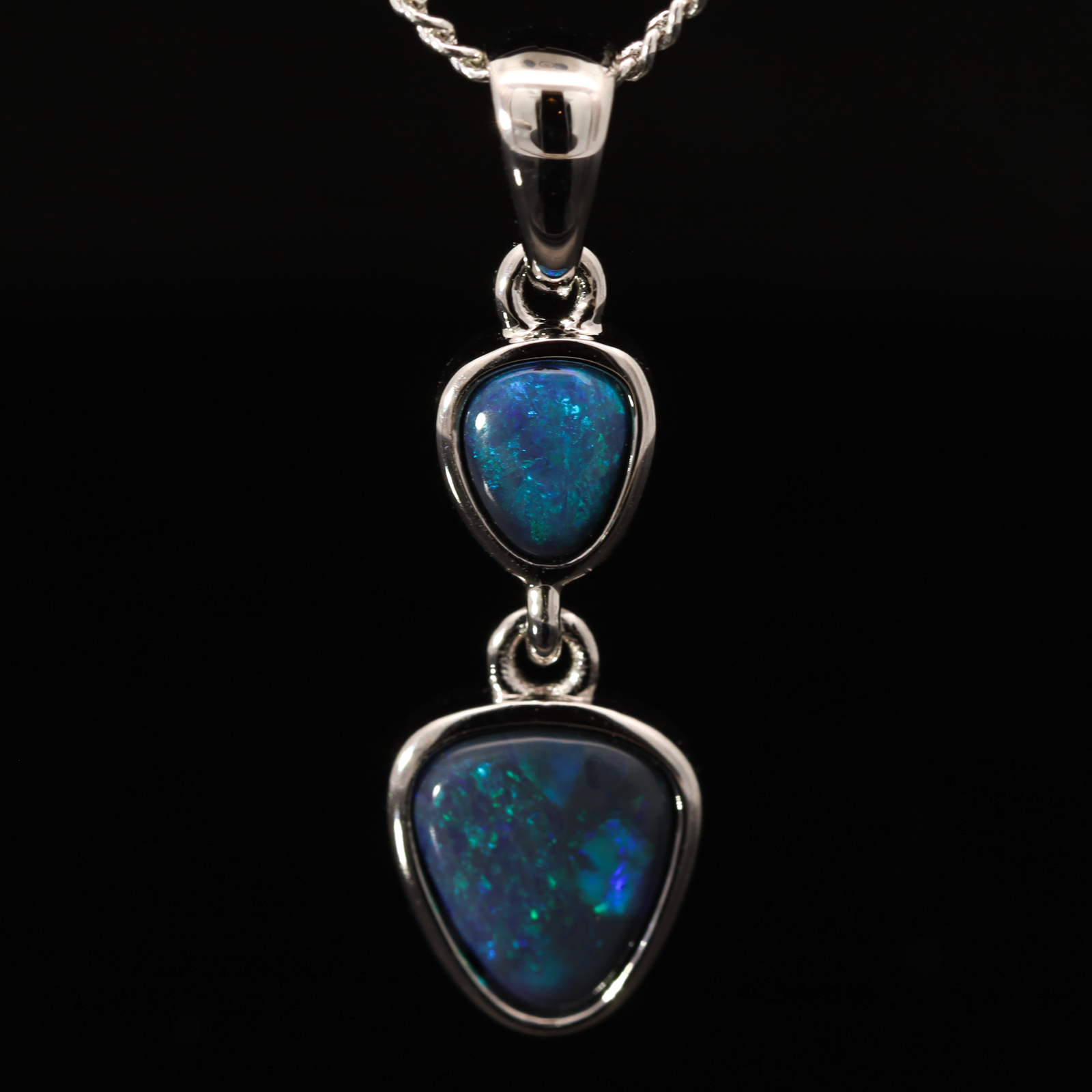 Sterling Silver Blue Green Black Opal Pendant