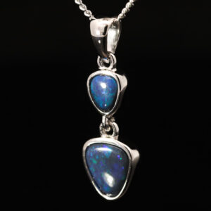 Sterling Silver Blue Green Black Opal Pendant