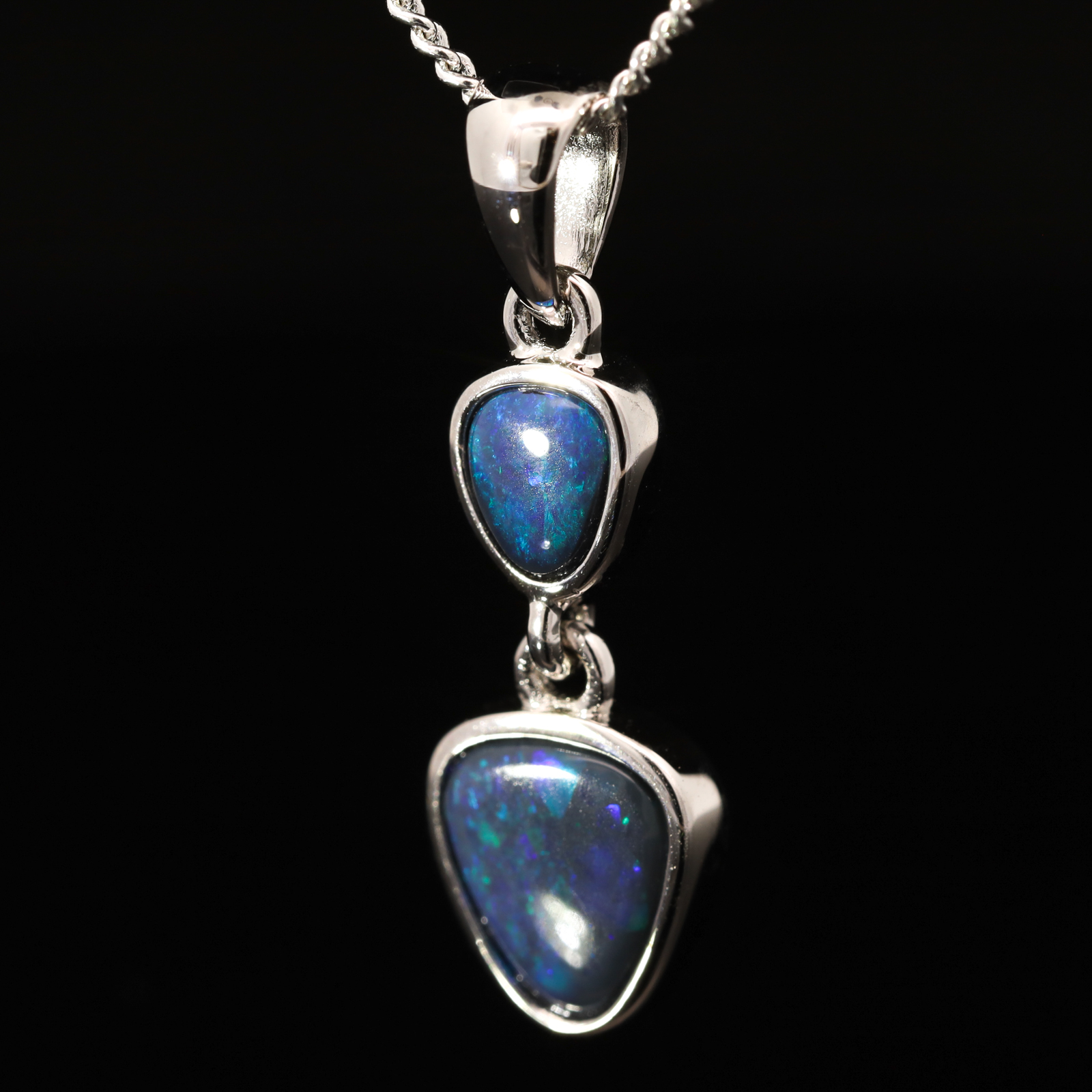 Sterling Silver Blue Green Black Opal Pendant