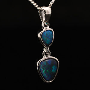 Sterling Silver Blue Green Black Opal Pendant