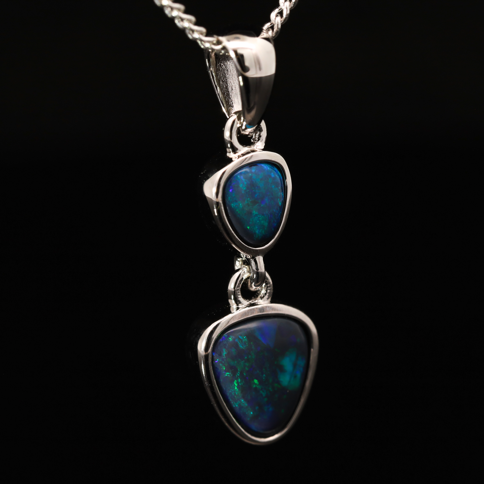 Sterling Silver Blue Green Black Opal Pendant
