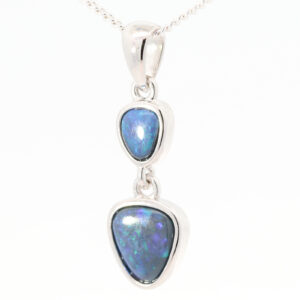 Sterling Silver Blue Green Black Opal Pendant