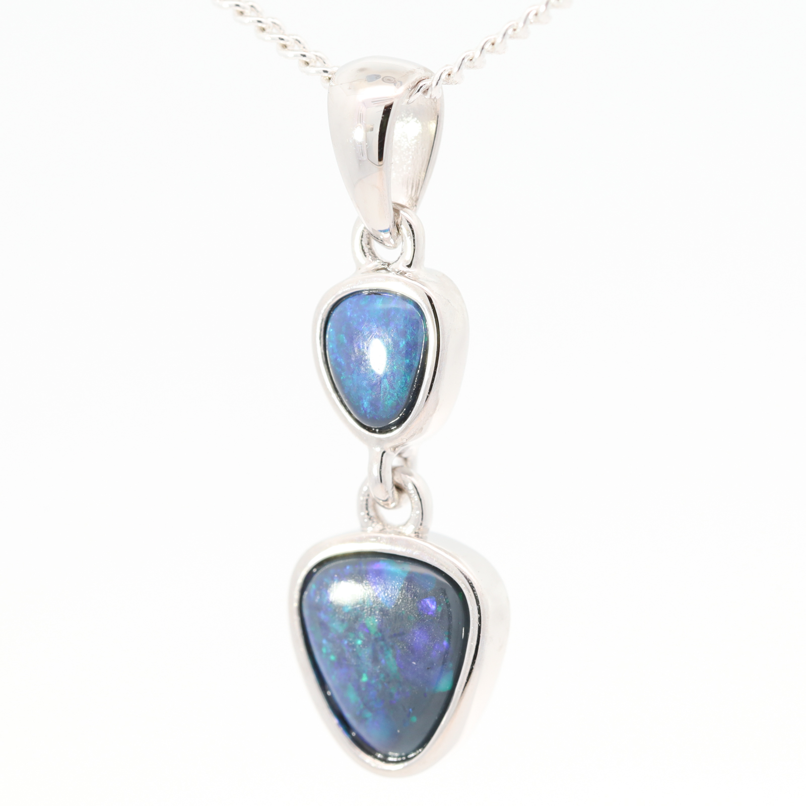 Sterling Silver Blue Green Black Opal Pendant