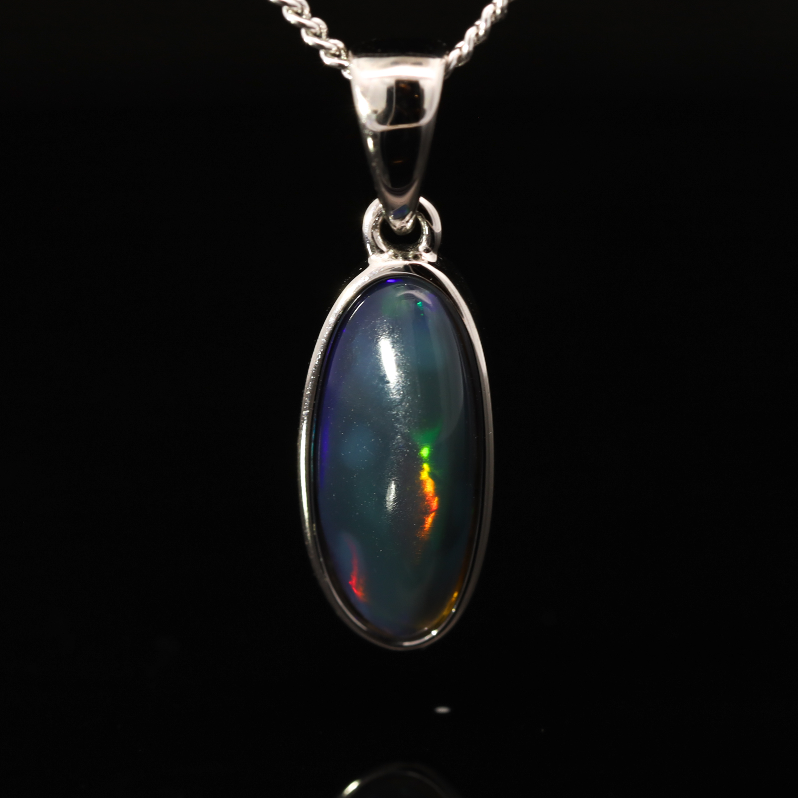 Sterling Silver Blue Green Yellow Orange Black Opal Pendant