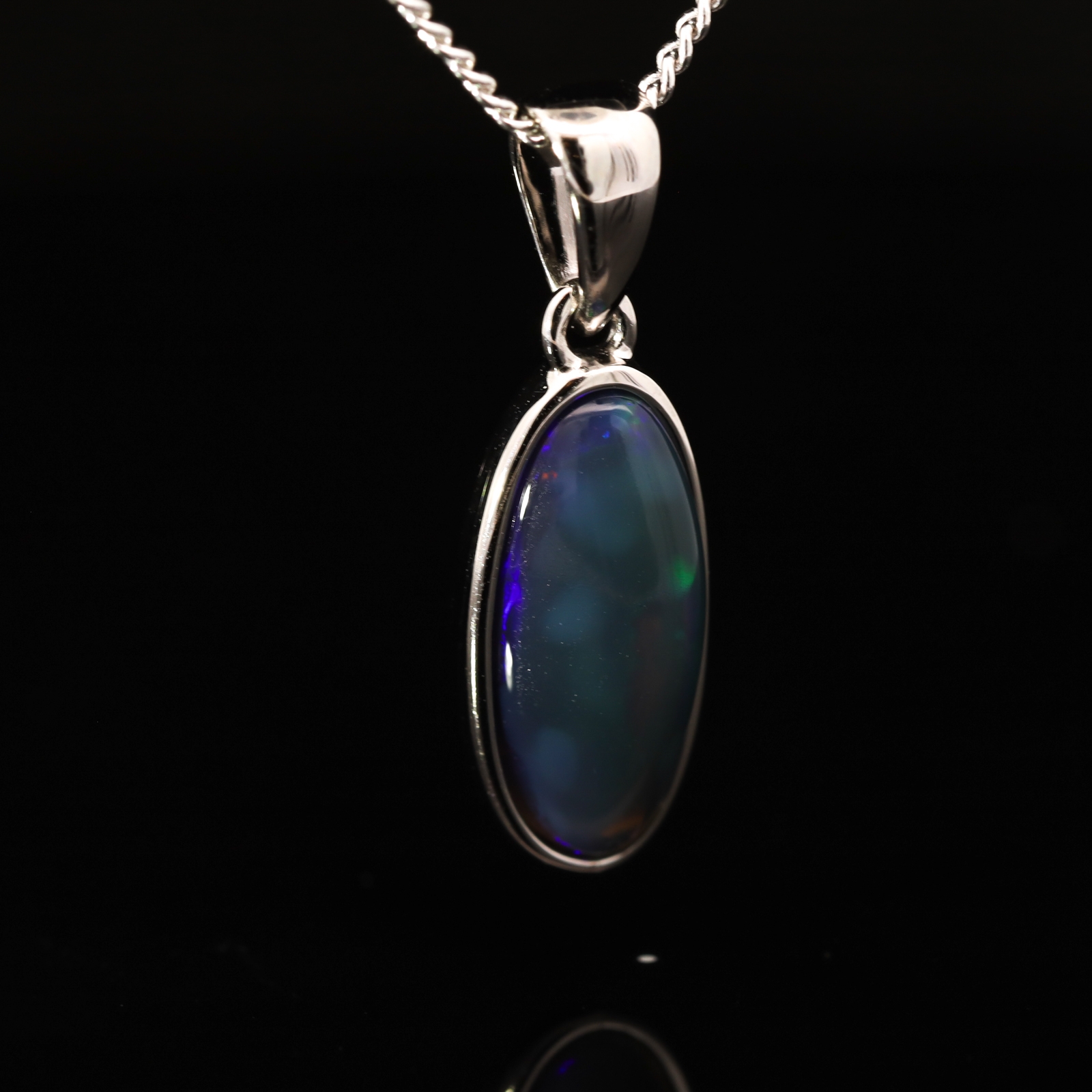 Sterling Silver Blue Green Yellow Orange Black Opal Pendant