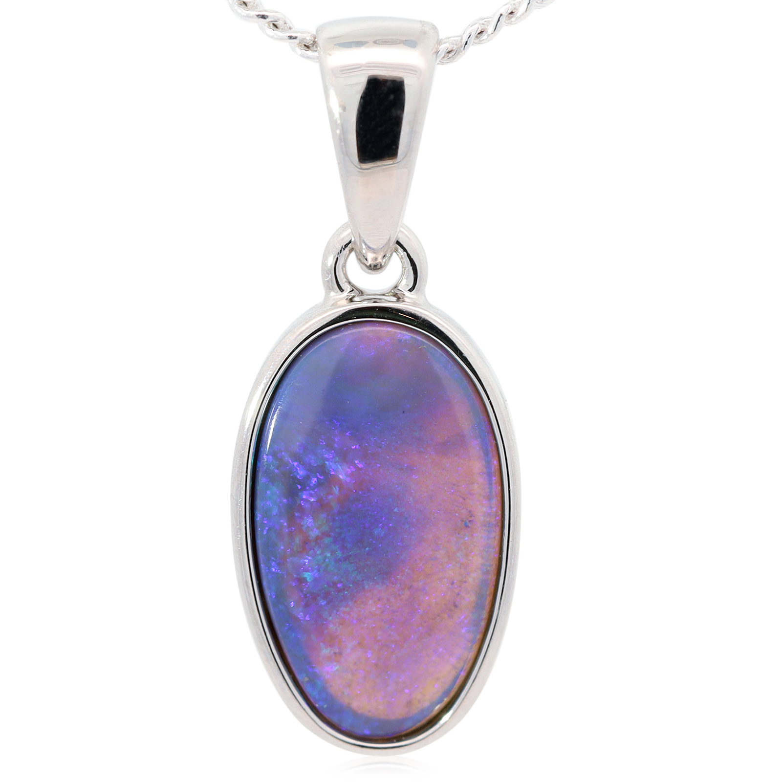 Sterling Silver Blue Green Purple Black Opal Pendant