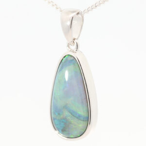 Sterling Silver Blue Green Black Opal Pendant