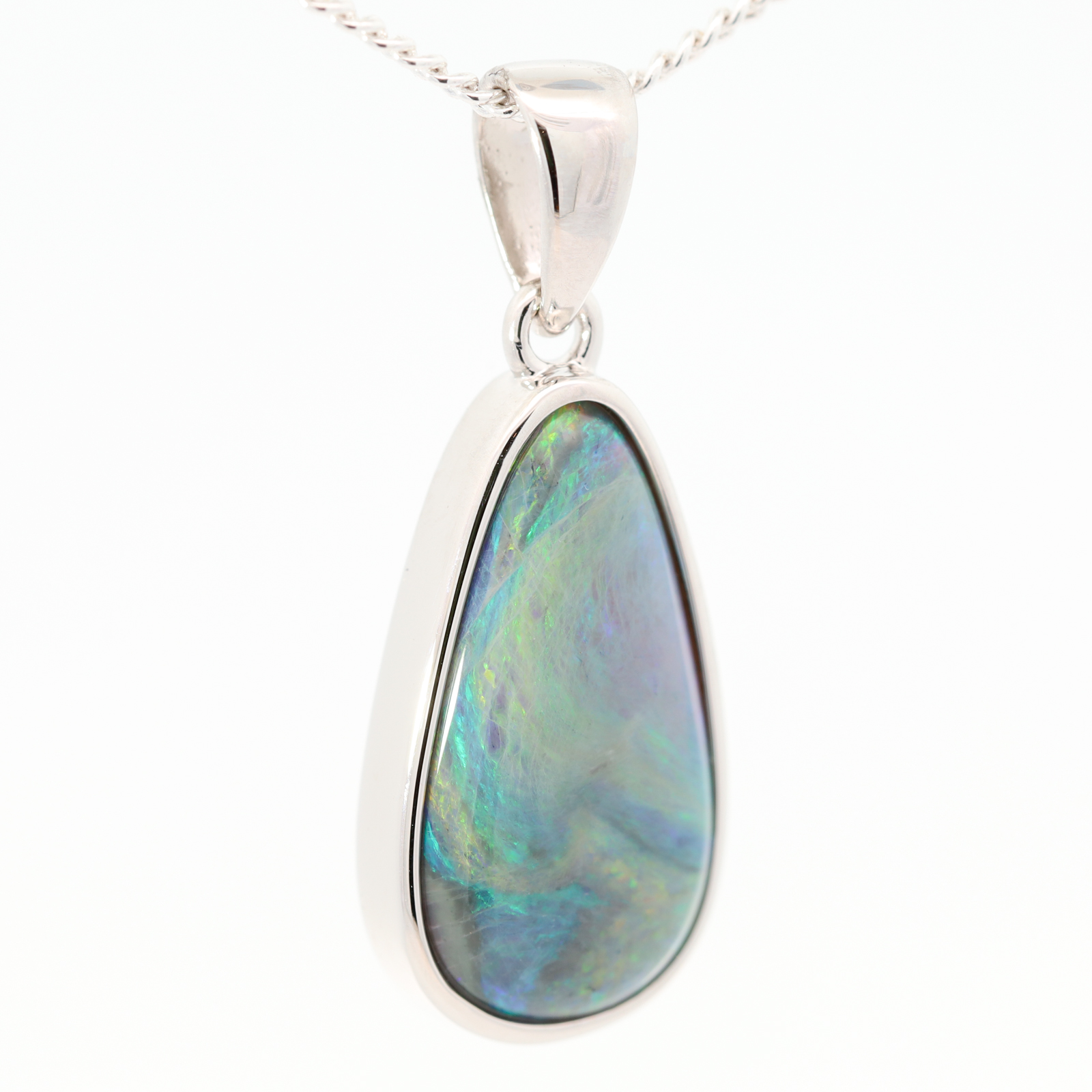 Sterling Silver Blue Green Black Opal Pendant