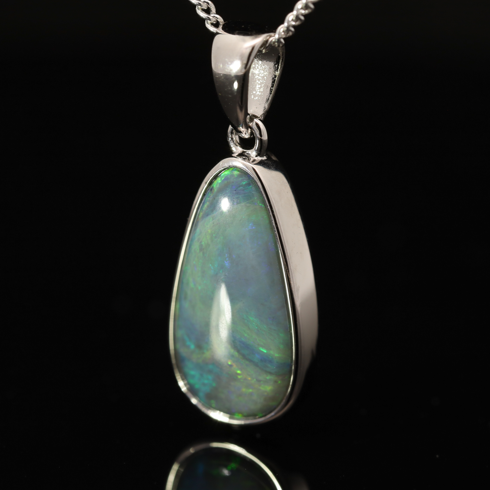 Sterling Silver Blue Green Black Opal Pendant