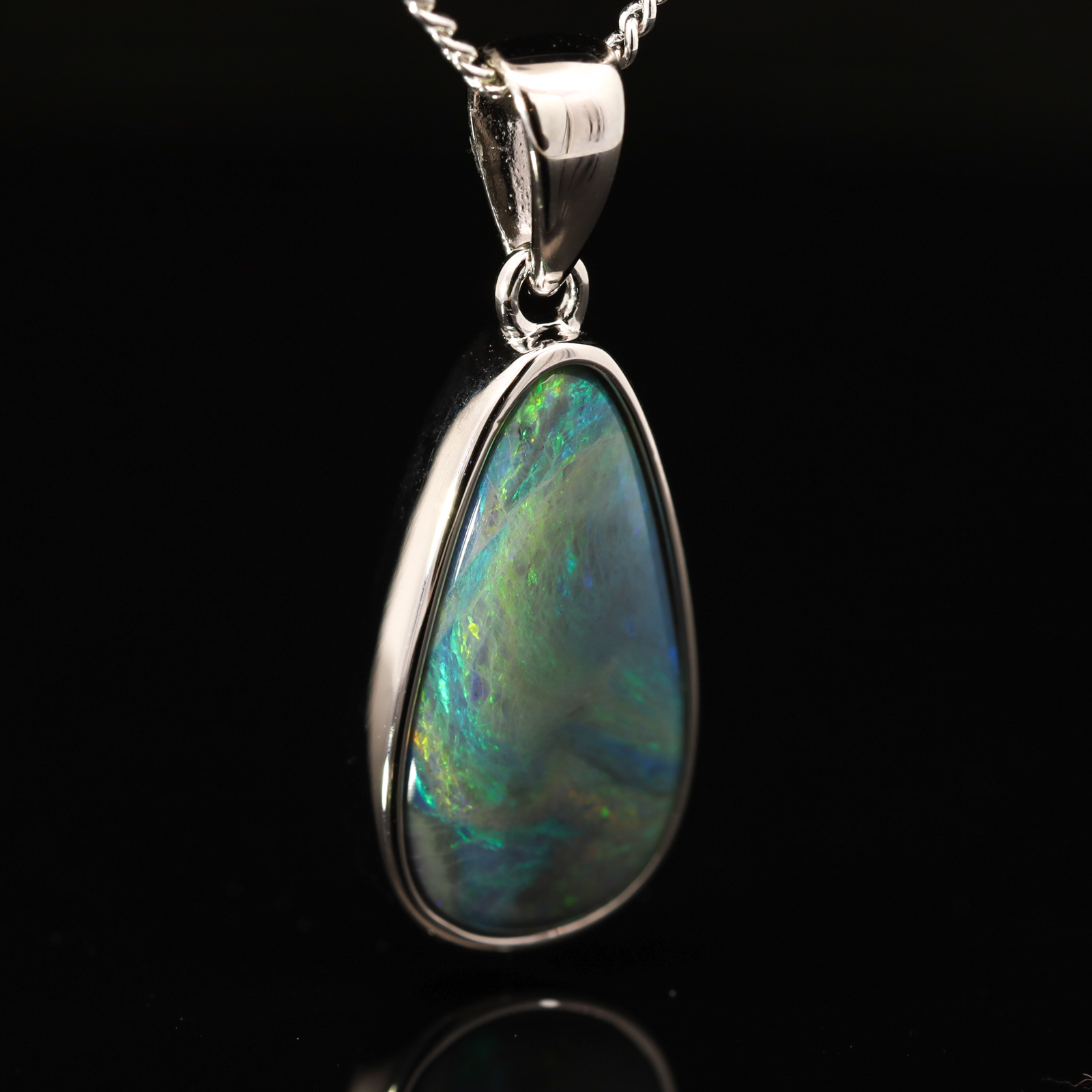 Sterling Silver Blue Green Black Opal Pendant