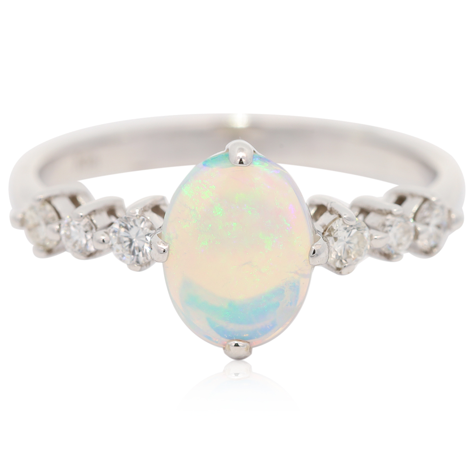 White Gold Blue Green Crystal Opal and Diamond Ring