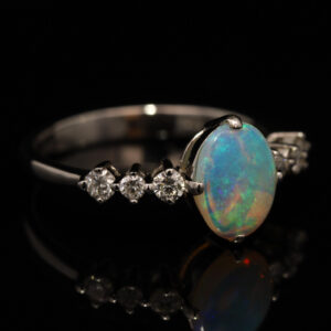 White Gold Blue Green Crystal Opal and Diamond Ring