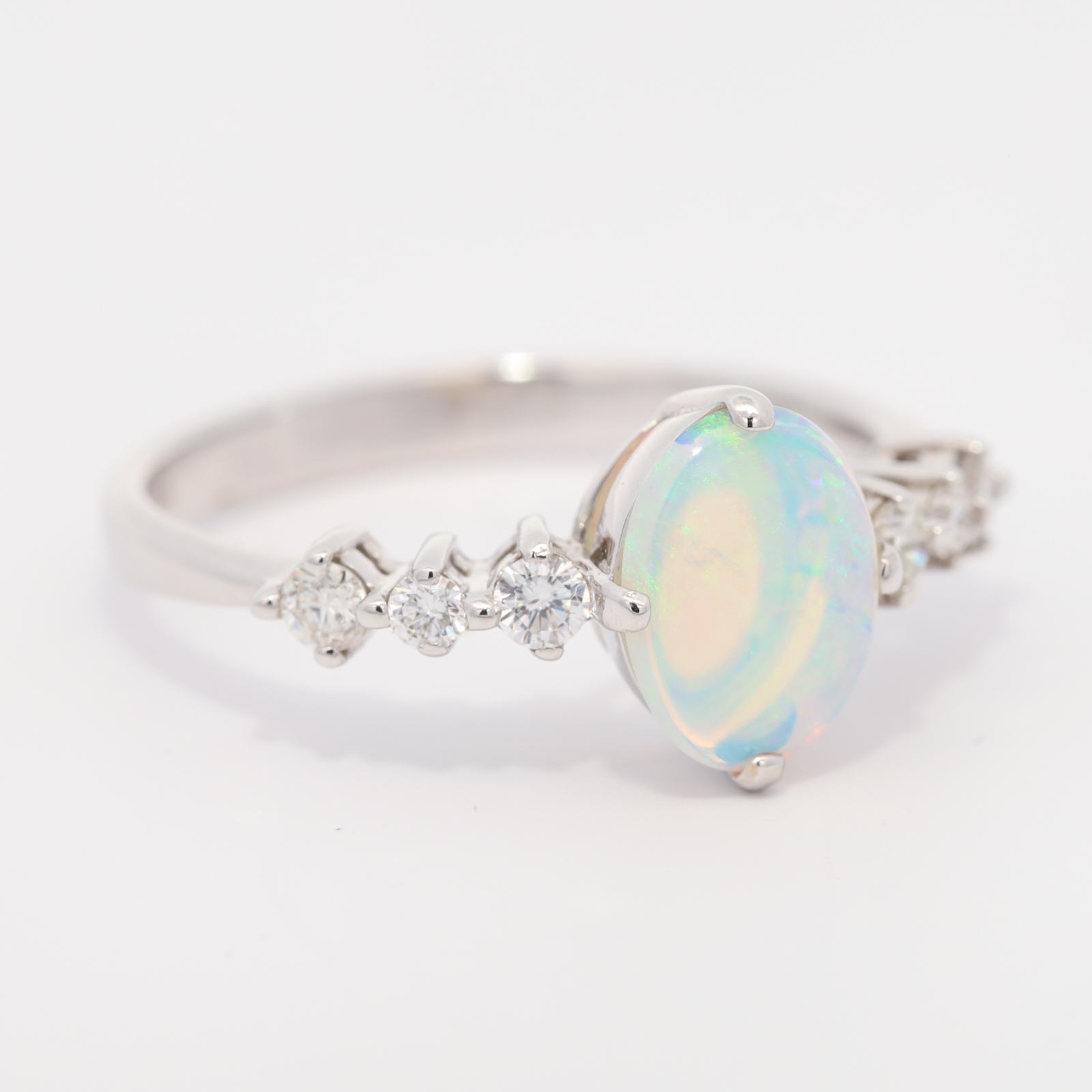 White Gold Blue Green Crystal Opal and Diamond Ring