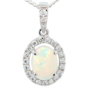 White Gold Blue Green Yellow Orange Red Crystal Opal and Diamond Pendant