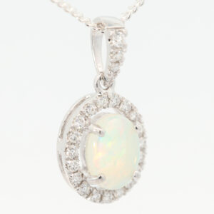 White Gold Blue Green Yellow Orange Red Crystal Opal and Diamond Pendant