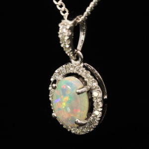 White Gold Blue Green Yellow Orange Red Crystal Opal and Diamond Pendant