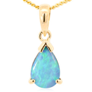 Yellow Gold Blue Green Doublet Opal Pendant