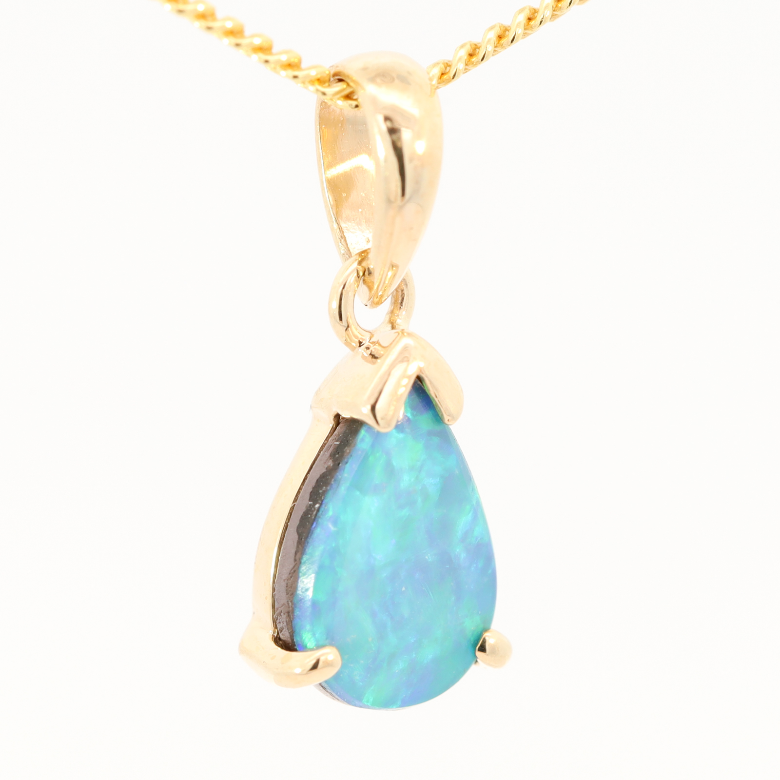 Yellow Gold Blue Green Doublet Opal Pendant
