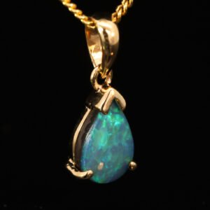 Yellow Gold Blue Green Doublet Opal Pendant