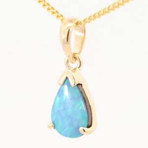 Yellow Gold Blue Green Doublet Opal Pendant