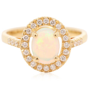 Yellow Gold Blue Green Crystal Opal and Diamond Ring