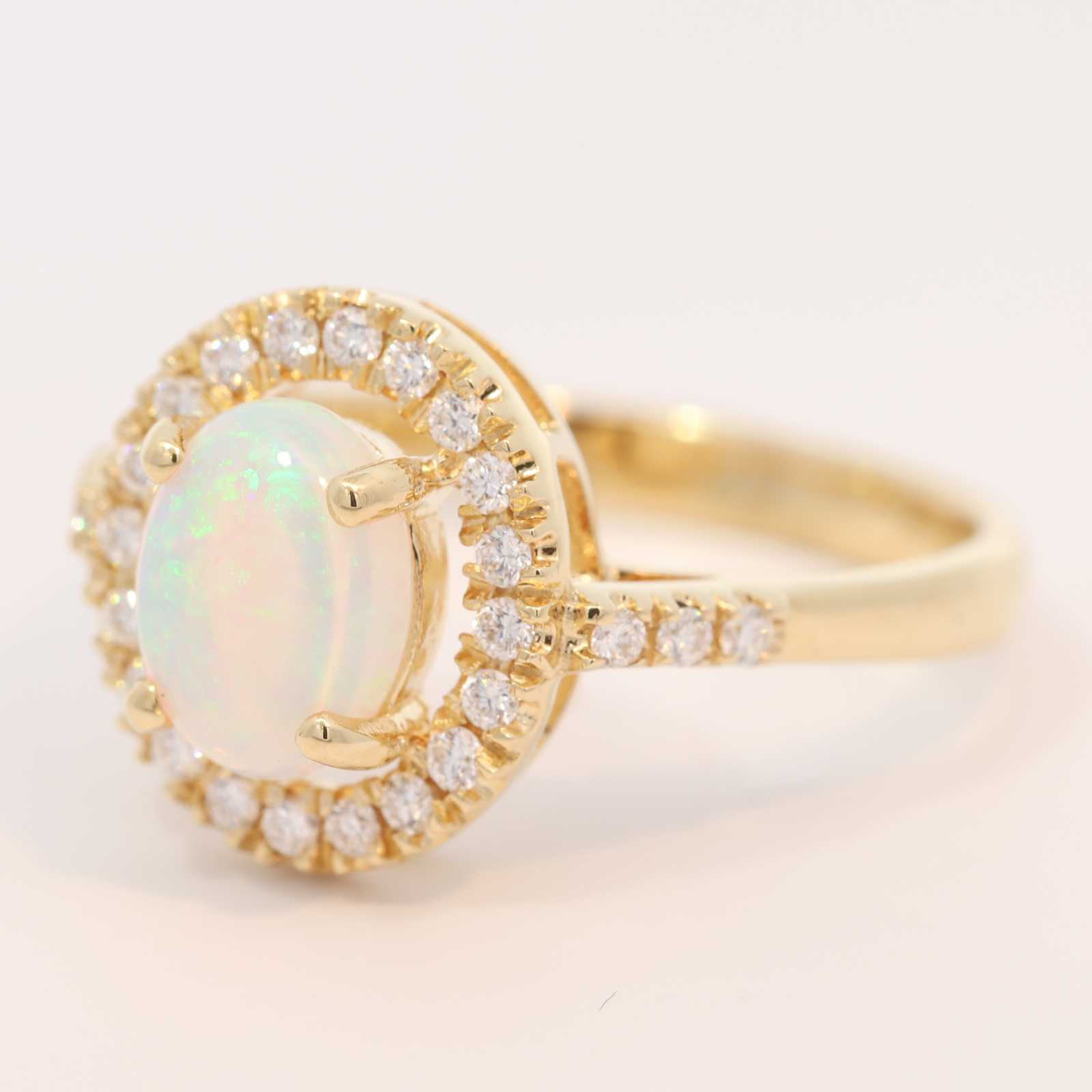 Yellow Gold Blue Green Crystal Opal and Diamond Ring