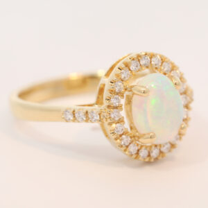 Yellow Gold Blue Green Crystal Opal and Diamond Ring