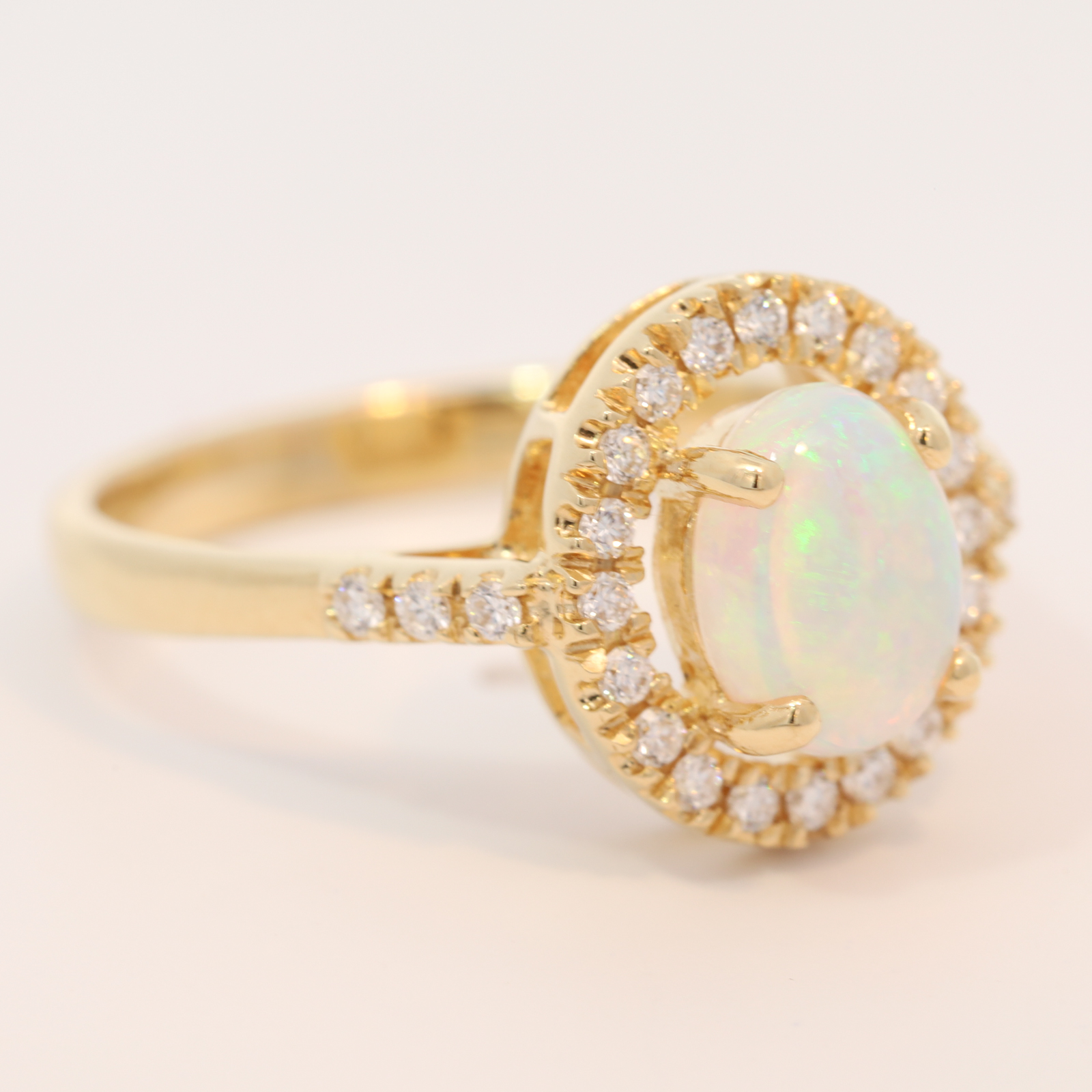Yellow Gold Blue Green Crystal Opal and Diamond Ring