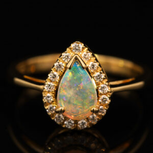 Yellow Gold Blue Green Yellow Orange Pink Crystal Opal and Diamond Ring