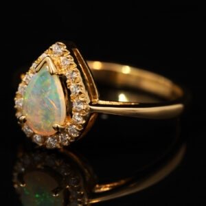 Yellow Gold Blue Green Yellow Orange Pink Crystal Opal and Diamond Ring